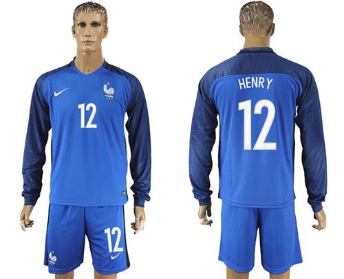 France #12 Henry Home Long Sleeves Soccer Country Jersey